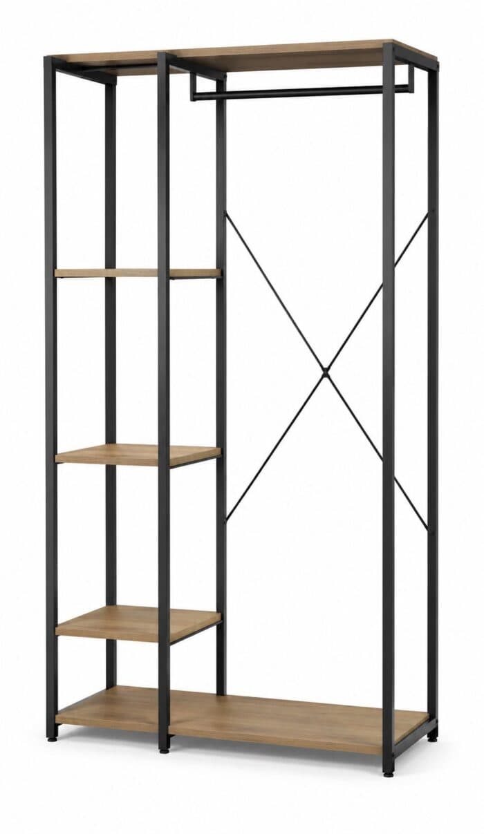 DRESSING OUVERT 4 TABLETTES - CHÊNE MODERN OAK ET MÉTAL NOIR - Image 2