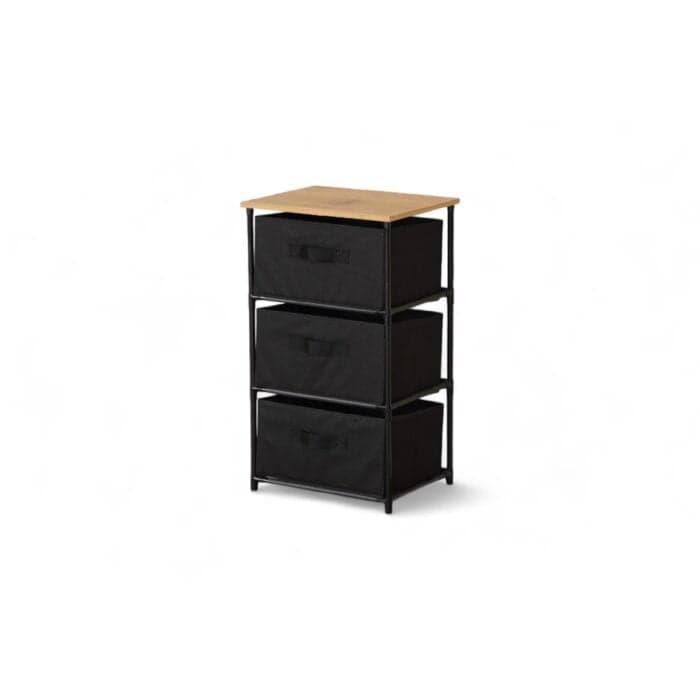 COMMODE 3 TIROIRS - CHÊNE ET MÉTAL NOIR - Image 2