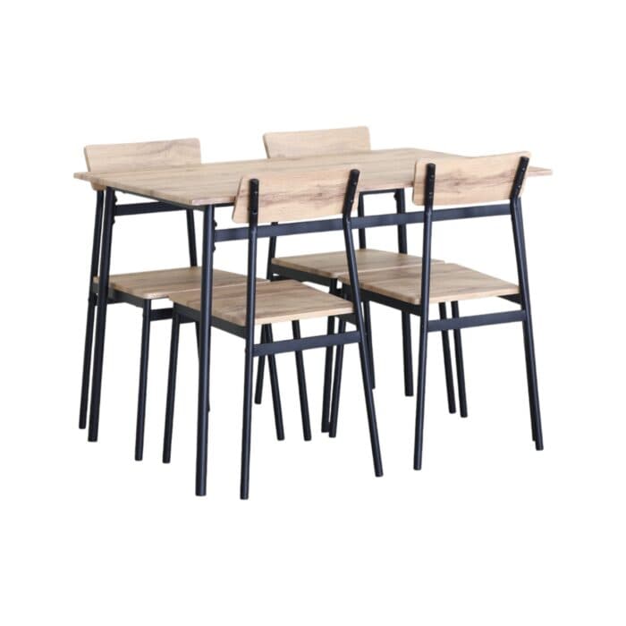TABLE + 4 CHAISES - CHÊNE ET MÉTAL NOIR - Image 2