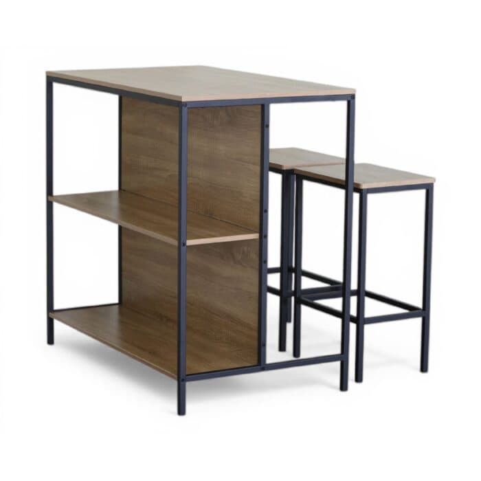 TABLE HAUTE + 2 TABOURETS - CHÊNE MODERN OAK ET MÉTAL NOIR - Image 2