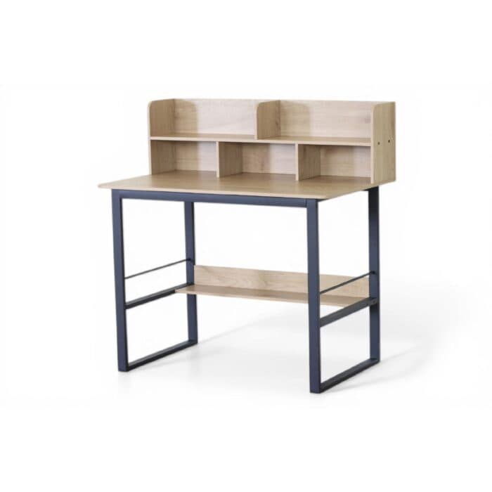 BUREAU AVEC SURMEUBLE 5 NICHES - CHÊNE ET MÉTAL NOIR - Image 2