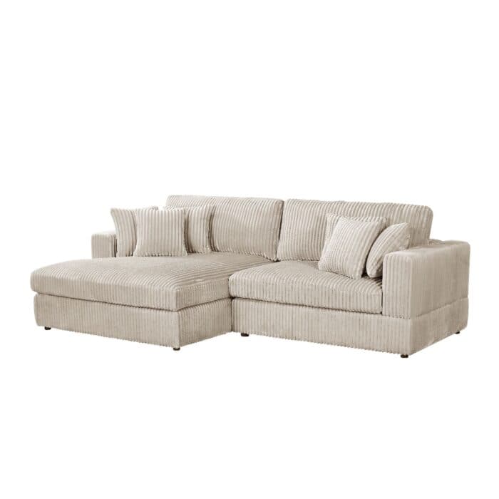 CANAPÉ D'ANGLE GAUCHE TISSU VELOURS CÔTELÉ - BEIGE - Image 2