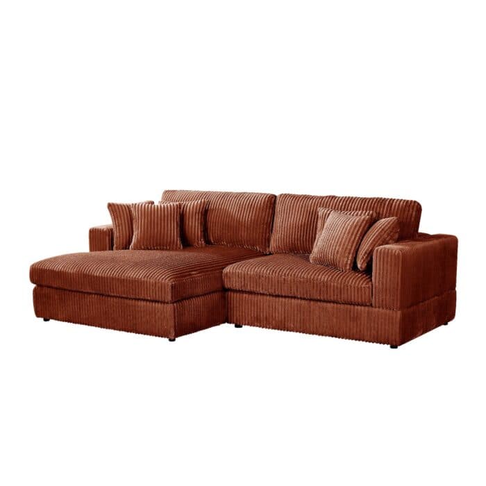 CANAPÉ D'ANGLE GAUCHE TISSU VELOURS CÔTELÉ - TERRACOTTA - Image 2