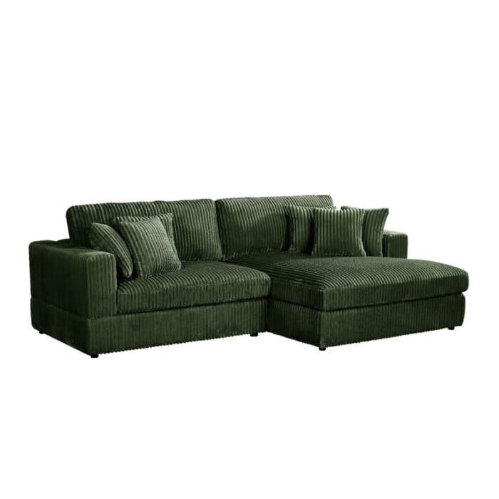 CANAPÉ D'ANGLE DROIT TISSU VELOURS CÔTELÉ - VERT CANARD - Image 2