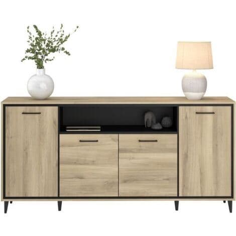 ENFILADE 4 PORTES + 1 NICHE AVEC LED - CHENE KRONGERG &amp; NOIR - Image 2