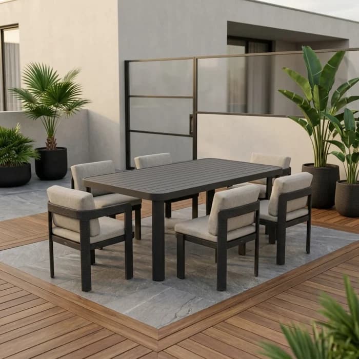 TABLE + 4 CHAISES + 2 FAUTEUIL - GRIS ANTHRACITE - Image 1