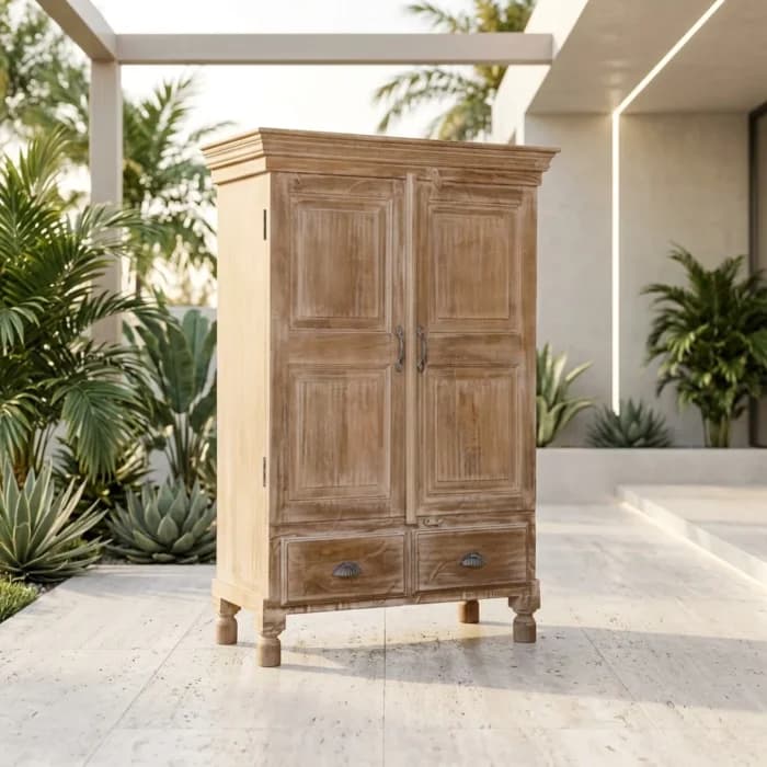 ARMOIRE 2 PORTES / 2 TIROIRS - BOIS DE MANGUIER - Image 1