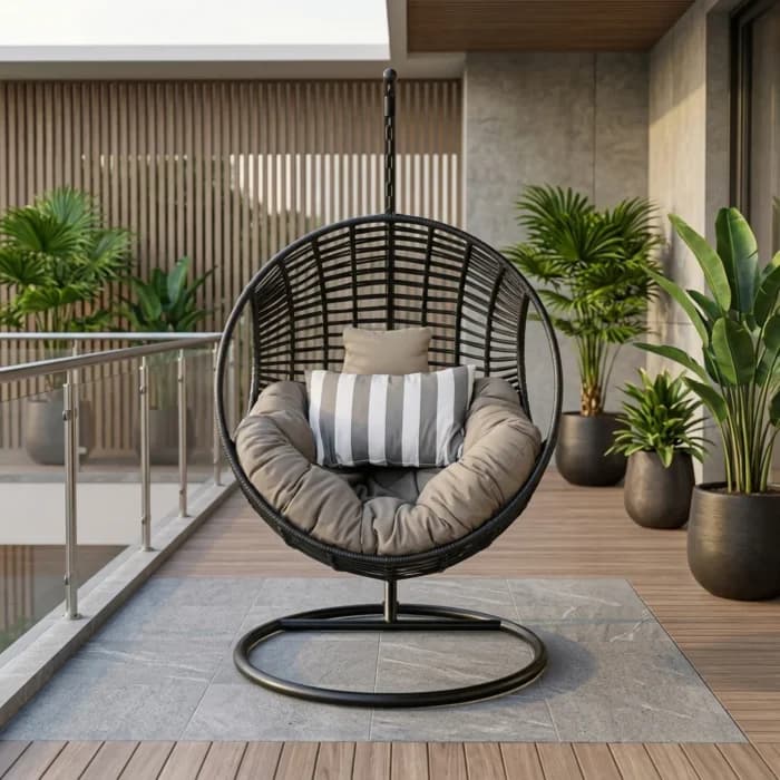 BALANCELLE AVEC COUSSIN 1 PLACE-  GRIS FONCÉ - Image 1