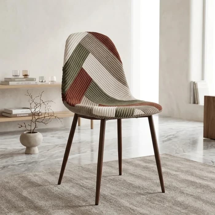 CHAISE PATCHWORK EN TISSU CÔTELÉ - MULTICOLORE - Image 1