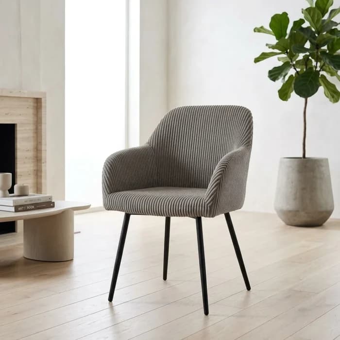 FAUTEUIL EN TISSU CÔTELÉ - TAUPE - Image 1