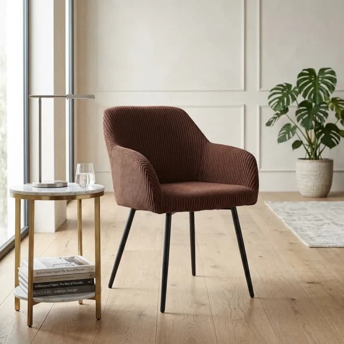 FAUTEUIL EN TISSU CÔTELÉ - TERRACOTTA - Image 1