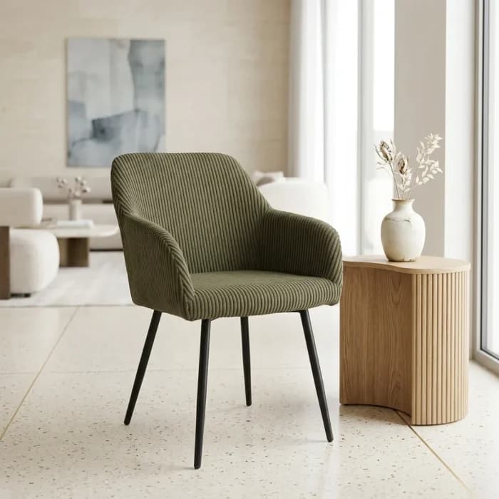 FAUTEUIL EN TISSU CÔTELÉ - VERT - Image 1