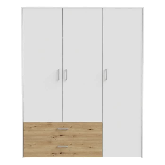 ARMOIRE 3 PORTES + 2 TIROIRS - CHENE ET BLANC - Image 1