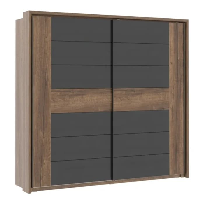 ARMOIRE 2 PORTES COULISSANTES - CHÊNE ET GRIS - Image 1