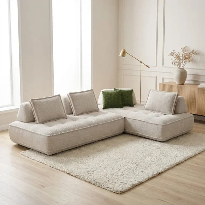 CANAPÉ D'ANGLE MODULABLE EN TISSU - BEIGE - Image 1