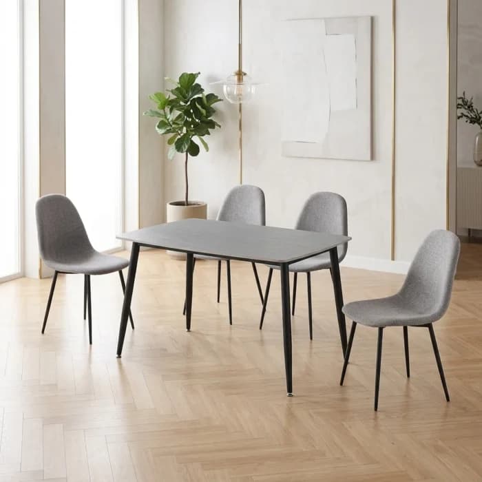 TABLE + 4 CHAISES EN TISSU - GRIS - Image 1