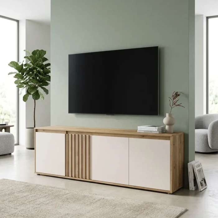 MEUBLE TV 4 PORTES - CHENE &amp; SABLE - Image 1