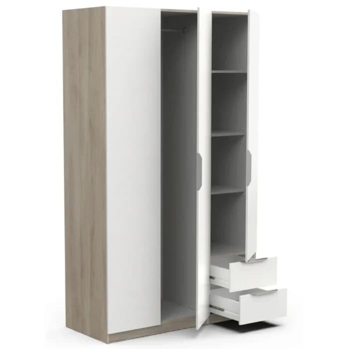 ARMOIRE 3 PORTES + 2 TIROIRS - BLANC ET CHENE - Image 1