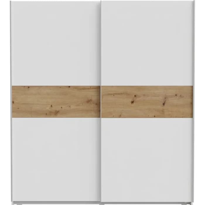 ARMOIRE 2 PORTES COULISSANTES 2 PENDERIES TABLETTES STYLE CONTEMPORAIN - CHÊNE ET BLANC - Image 1