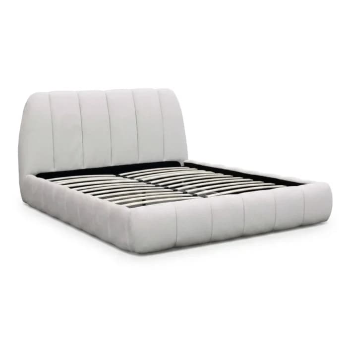 LIT + SOMMIER 160 X 200 CM EN TISSU - BEIGE - Image 1