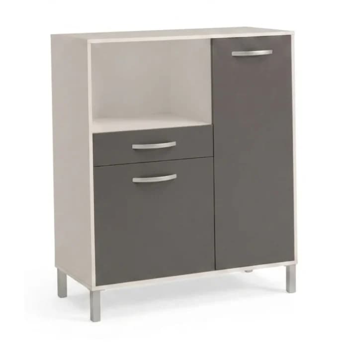 DESSERTE 2 PORTES + 1 TIROIR + 1 NICHE - GRIS &amp; BLANC - Image 1