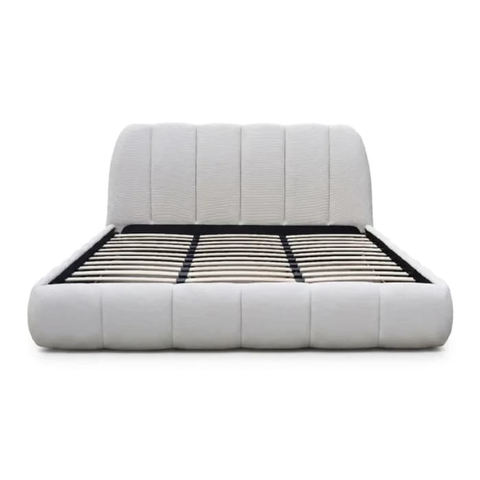 LIT + SOMMIER 180X200 CM EN TISSU - BEIGE - Image 1