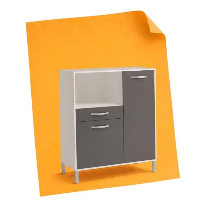 DESSERTE 2 PORTES + 1 TIROIR + 1 NICHE - GRIS &amp; BLANC - Image 2