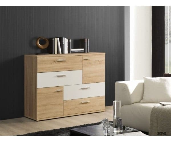 COMMODE 4 TIROIRS 2 PORTES - CHÊNE SONOMA/BLANC - Image 2