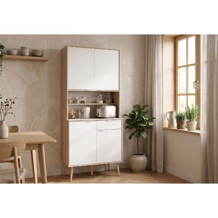 BUFFET 4 PORTES &amp; 1 TIROIR - BLANC &amp; CHENE - Image 2