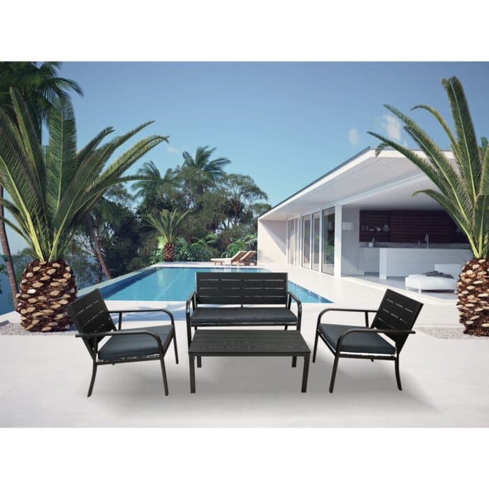 CANAPE 2 PLACES + 2 FAUTEUILS + 1 TABLE BASSE - NOIR - Image 2