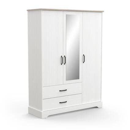ARMOIRE 3 PORTES + 2 TIROIRS + 1 MIROIR - BLANC ET CHÊNE - Image 2