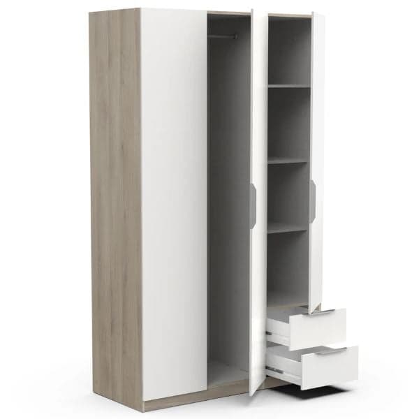 ARMOIRE 3 PORTES + 2 TIROIRS - BLANC ET CHENE - Image 2