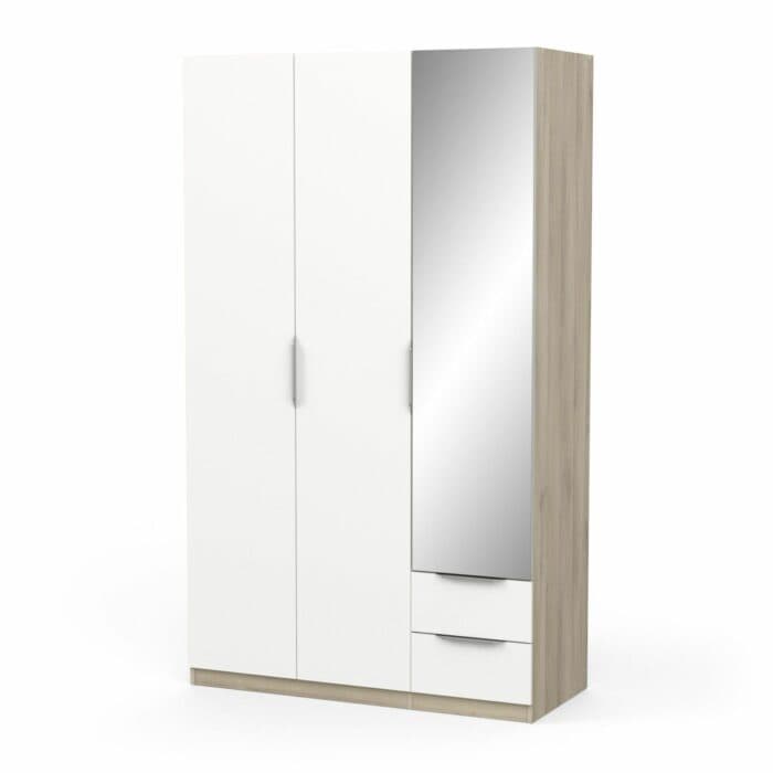ARMOIRE 3 PORTES + 2 TIROIRS ET 1 MIROIR - BLANC ET CHENE - Image 2