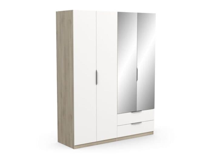 ARMOIRE 4 PORTES + 2 TIROIRS ET 2 MIROIRS - BLANC ET CHÊNE - Image 2