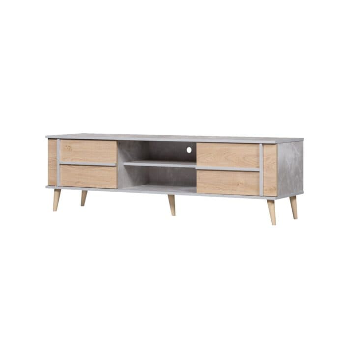 MEUBLE TV 2 PORTES / 2 NICHES - CHENE/GRIS - Image 2