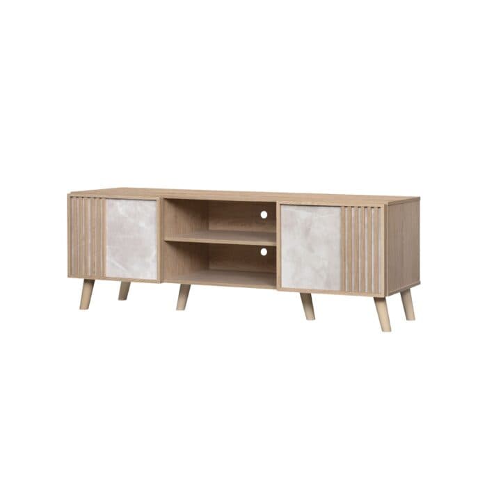 MEUBLE TV  2 PORTES +  2 NICHES - CHENE ET GRIS - Image 2