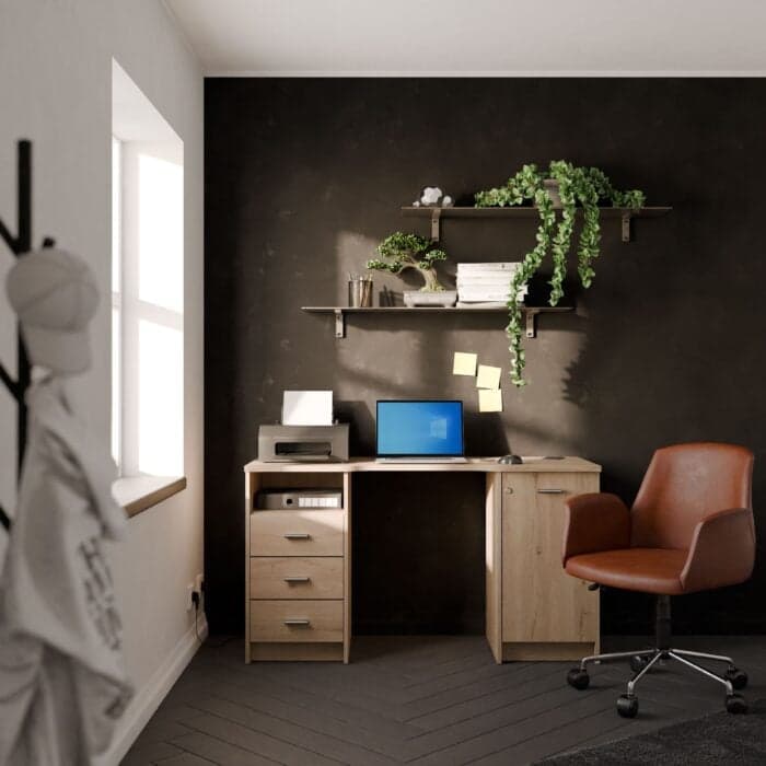 BUREAU 1 PORTES ET 3 TIROIRS - CHENE - Image 2