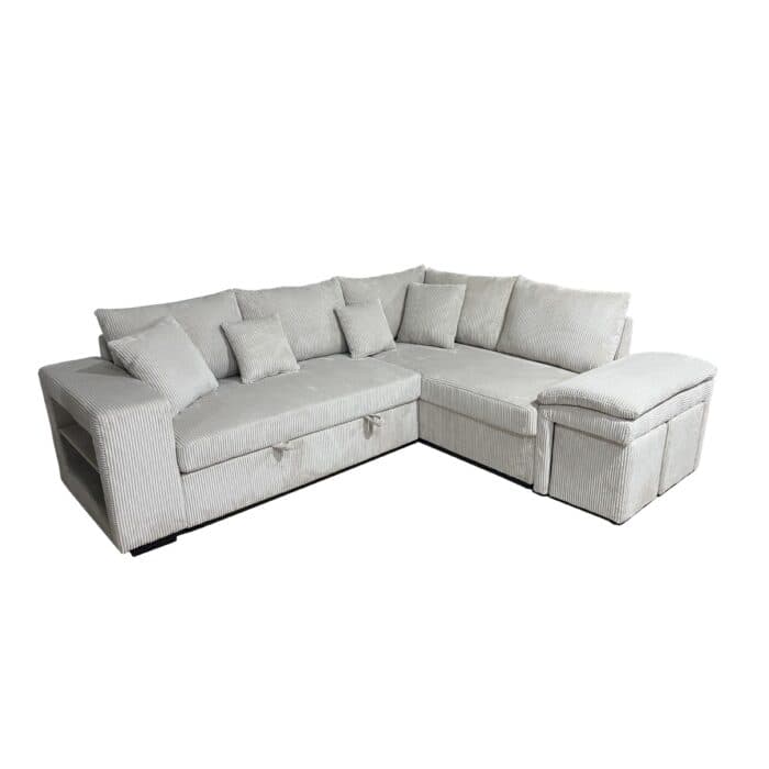 CANAPÉ D'ANGLE GAUCHE AVEC 2 POUFS ET 2 TABLETTES - BEIGE - Image 2