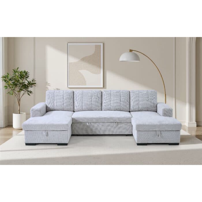 CANAPÉ D'ANGLE CONVERTIBLE EN U AVEC 2 COFFRE DE RANGEMENTS - GRIS CLAIR - Image 2