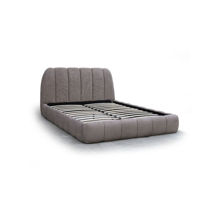 LIT + SOMMIER 160 X 200 CM EN TISSU - MARRON CLAIR - Image 2