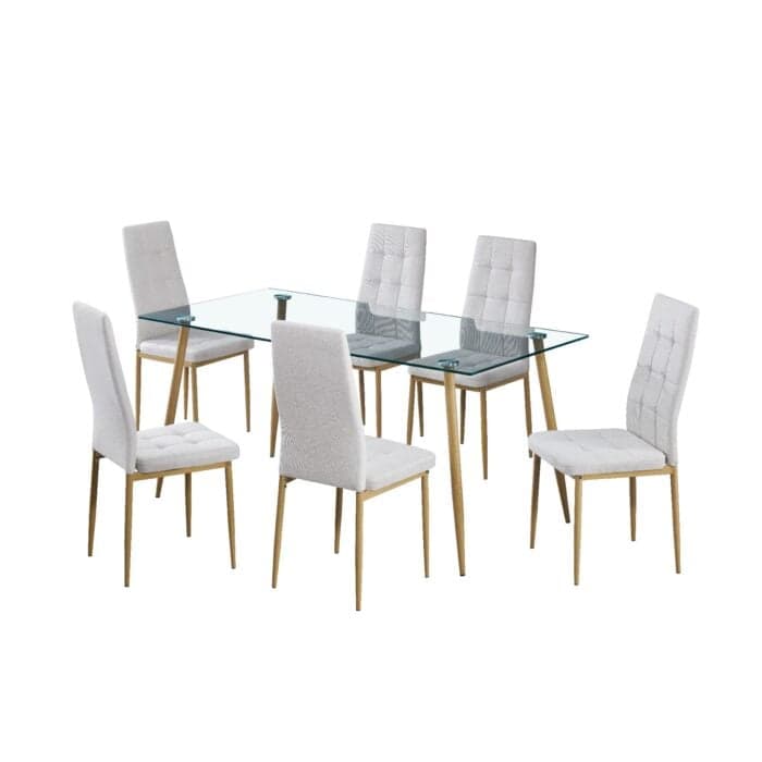 TABLE + 6 CHAISES EN TISSU - BEIGE - Image 2