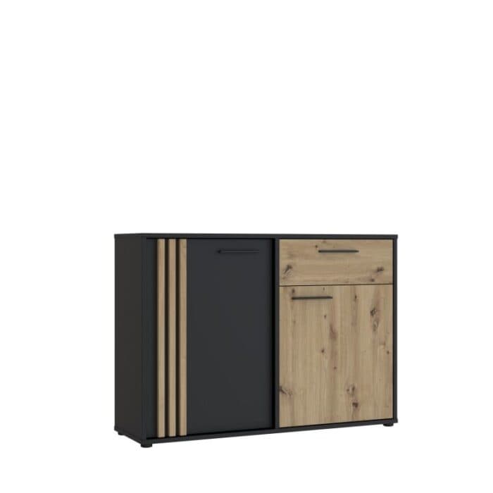 COMMODE 2 PORTES 1 TIROIR  - CHÊNE ARTISAN/NOIR - Image 2