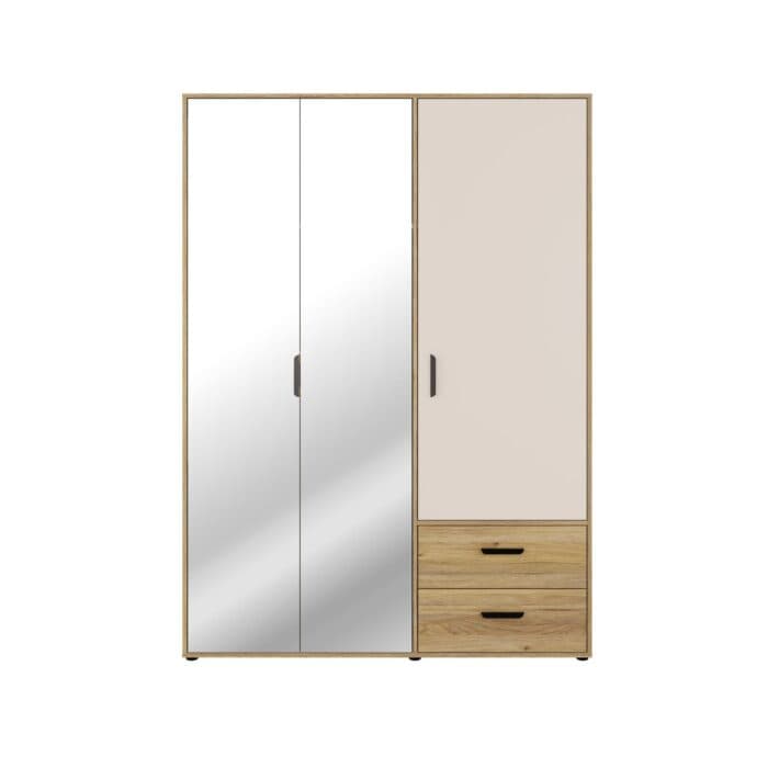 ARMOIRE 3 PORTES BATTANTES 2 MIROIRS 2 TIROIRS PENDERIE TABLETTES - CHÊNE ET SABLE - Image 2
