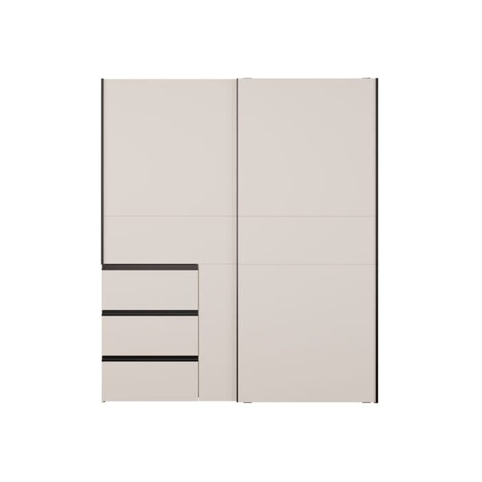 ARMOIRE 2 PORTES COULISSANTES DONT 1 MIROIR 3 TIROIRS DOUBLE PENDERIE 170 CM - SABLE ET KASHMIR - Image 2