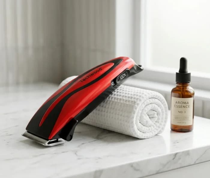TONDEUSE CHEVEUX AVEC ACCESSOIRES CISEAUX PEIGNE - ROUGE - TECHWOOD - Image 1