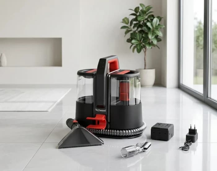 NETTOYEUR DÉTACHEUR RECHARGEABLE SANS FIL - NOIR &amp; ROUGE - TECHWOOD - Image 1