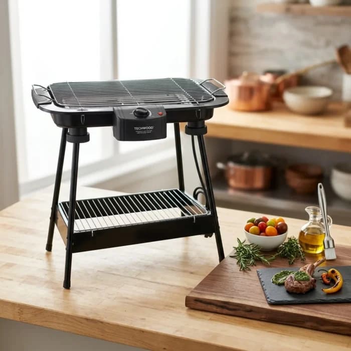 BARBECUE SUR PIED ÉLECTRIQUE 2000 W GRILLE AMOVIBLE THERMOSTAT - NOIR - TECHWOOD - Image 1
