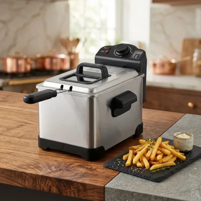 FRITEUSE À HUILE 3 L 2000 W THERMOSTAT RÉGLABLE PANIER AMOVIBLE - INOX - TECHWOOD - Image 1