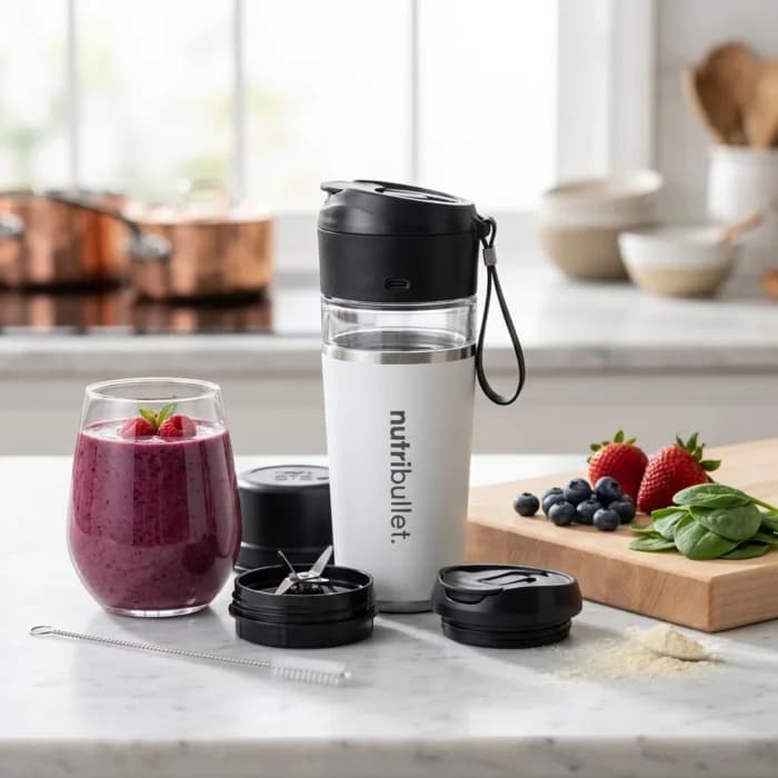 BLENDER PORTABLE FLIP RECHARGEABLE USB-C COUVERCLE RABAT - BLANC - NUTRIBULLET - Image 1