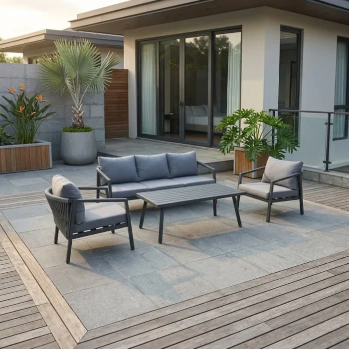 CANAPE 3 PLACES+ 2 FAUTUEILS + TABLE BASSE - GRIS - Image 1